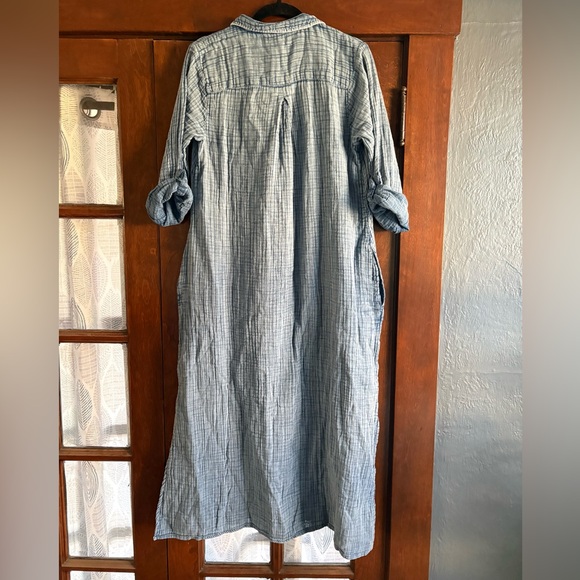 NATURAL LIFE Denim Blue Cotton Gauzy Shirtdress Tunic NWT Long Rollable Sleeves - Picture 5 of 12